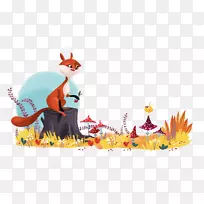 卡通画插图-森林小狐狸