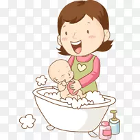 母婴剪贴画-母亲给婴儿洗澡