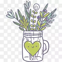 结婚请柬贺卡生日插画手绘植物水瓶