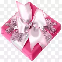 圣诞礼品剪贴画-礼品横幅粉红色蝴蝶结