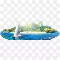 海岛海滩海报-室外海景背景元素岛屿