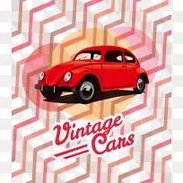大众甲壳虫汽车海报-红色复古车海报材料