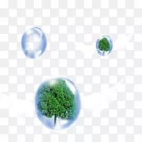 绿色能源圈壁纸-泡泡和树