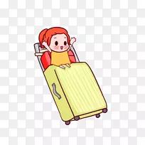 卡通行李箱q版插图黄色简单行李装饰图案