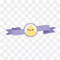 鸡复活节卡通插图-小鸡紫色旗帜创意