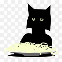 意大利料理意大利面比萨饼黑猫吃面条