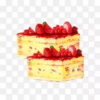 草莓奶油蛋糕水彩画-草莓蛋糕