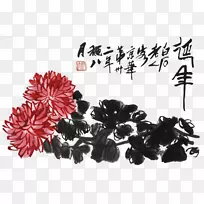花卉画家画-七彩白石菊花