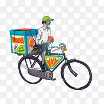 孟买鸭设计自行车孟买插画-卡通小贩骑自行车