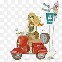 卡通绘画海报插图-女孩疯狂