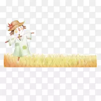 稻草人卡通插图.卡通稻草人麦田