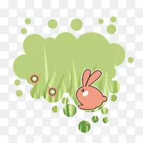 复活节兔子兔夹艺术-绿色卡通兔子背景装饰