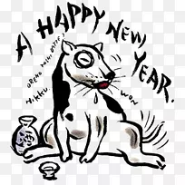 黑白相间的猫狗-新年快乐小狗
