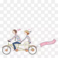 自行车卡通-一对夫妇骑自行车
