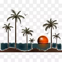 Fukei卡通插图-日出时的椰子树插图
