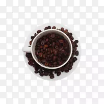 阿拉比卡咖啡卡布奇诺咖啡豆-白杯中的咖啡豆