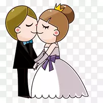 婚礼邀请新娘卡通-亲吻新娘和新郎