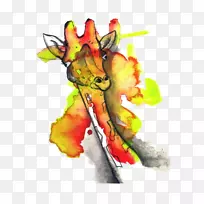 长颈鹿水彩画插图-梅花鹿