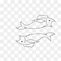 海洋白线艺术插图.手绘双鱼座