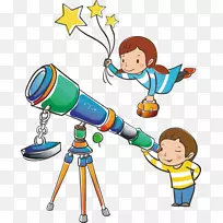 望远镜模板-男孩和女孩看望远镜