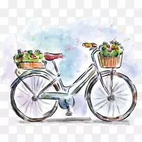 自行车水彩画.水彩自行车