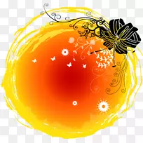 水彩画水墨-橙色水彩水墨滴