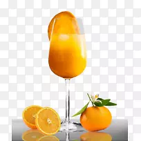 橙汁，含羞草，橘子-酒杯里的橙汁