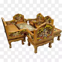 桌椅、木椅、柚木-复古宫殿镶嵌扶手椅七套