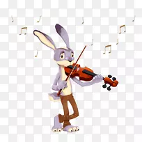 音乐家乐器插图-小提琴兔子