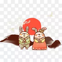 卡通生肖遮阳兔在太阳前