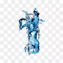 数字阿拉伯数字水0-蓝色水柱