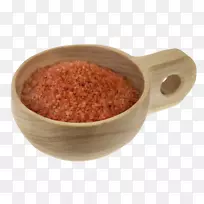 喜马拉雅盐调味香料碗-木碗中的红盐