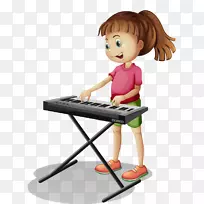 钢琴卡通摄影插图-可爱的卡通儿童玩键盘