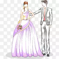 新郎婚礼插画-情人节彩绘新娘和新郎