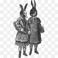 手绘抽象兔和鼹鼠朋友
