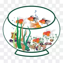金鱼水族馆剪贴画-可爱的卡通手绘坦克和植物