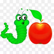 免版税绘画插图卡通虫子吃苹果