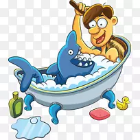 滑稽的视觉艺术幽默-还有一只带浴缸的鲨鱼