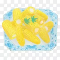 玉米上糯玉米水彩画插图-煮玉米手绘材料图