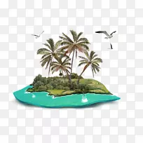 象素海滩免费剪贴画-椰子树岛景观装饰图案