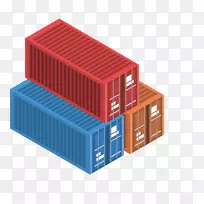 多式联运集装箱物流.红色、黄色和蓝色三维集装箱