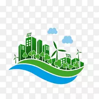 生态城市太阳能电池板可再生能源风车环保绿色城市