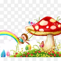 秋千卡通儿童插图-梦想卡通