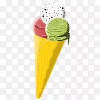 冰淇淋锥冰淇淋巧克力冰淇淋夹艺术水果和圆锥
