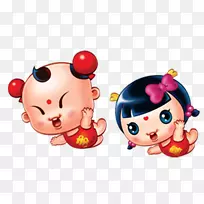 舞狮，舞龙，新年，生肖卡通-幸运男孩