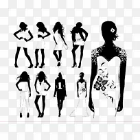 模特时装秀剪影-黑白女装模特