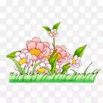 花卉设计剪贴画-粉红色卡通花草装饰图案