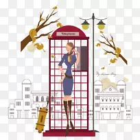 付费电话亭插图-公共电话城市妇女