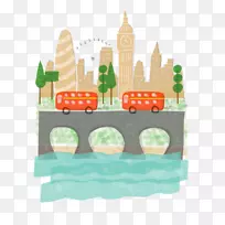 大本钟原图城市伦敦西雅图插画-复古桥