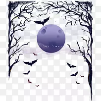 万圣节卡片海报杰克-欧灯笼-月亮蝙蝠